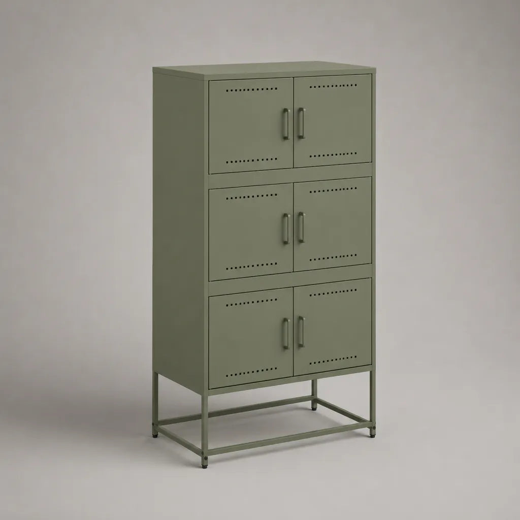 Metallschrank mit 6 Türen, Olivgrün, 80 × 35 × 160 cm