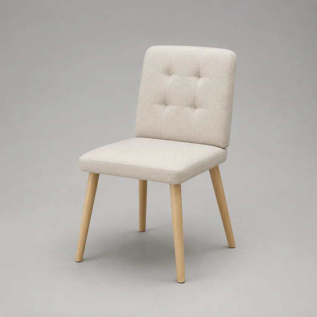 Gepolsterter Esszimmerstuhl mit Stoffbezug und Holzbeinen, Beige/Natur, 49 × 55 × 84 cm