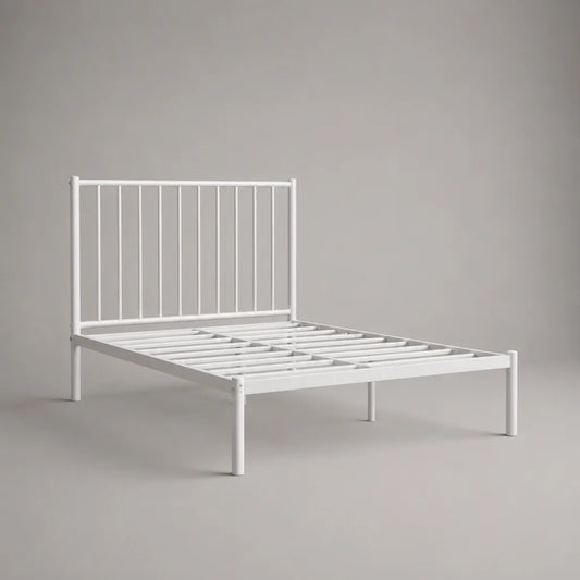 Metallbett 140 × 200 cm mit Kopfteil und Metalllattenrost, Weiß