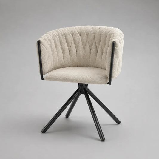 Esszimmerstuhl mit 360°-Drehfunktion aus Polyester-Bouclé und Stahl, Beige/Schwarz, 64 × 60 × 78 cm