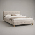 Polsterbett Doppelbett 160 × 200 cm Hellbeige mit Lattenrost und gepolstertem Kopfteil