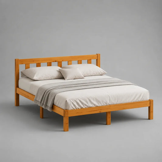 Doppelbett-Bettgestell aus massivem Kiefernholz, Naturbraun, Liegefläche 160 × 200 cm, Außenmaße 208 × 168 × 95 cm