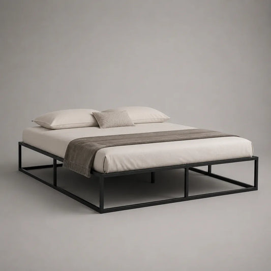 Metallbett Doppelbett 180 × 200 cm, rechteckiger Bettrahmen aus Stahl, Schwarz