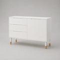 Sideboard mit 3 Schubladen und 1 Tür aus melaminbeschichteter Spanplatte, Weiß/Naturfarben, 120 × 40 × 80 cm