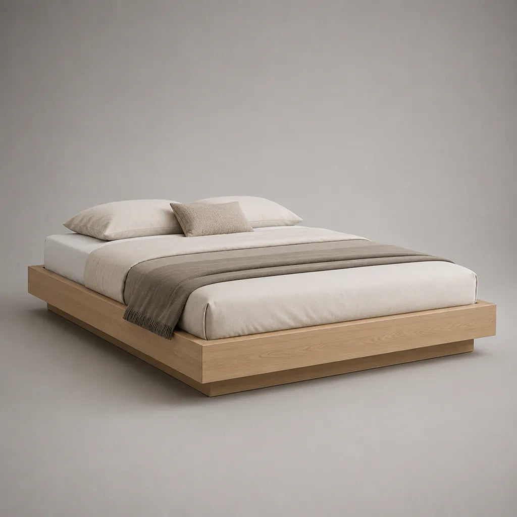 Holz-Plattformbett ohne Kopfteil, Liegefläche 180 x 200 cm, Außenmaße 220 x 200 x 32 cm, Eiche Natur