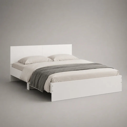 Bettgestell 160 × 200 cm, Doppelbett aus melaminbeschichteter Spanplatte, Weiß, 205 × 166 × 80 cm