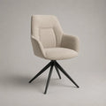 Drehbarer Esszimmerstuhl mit Armlehnen aus Polyester und Stahl, Beige/Schwarz, 60 × 62 × 84 cm