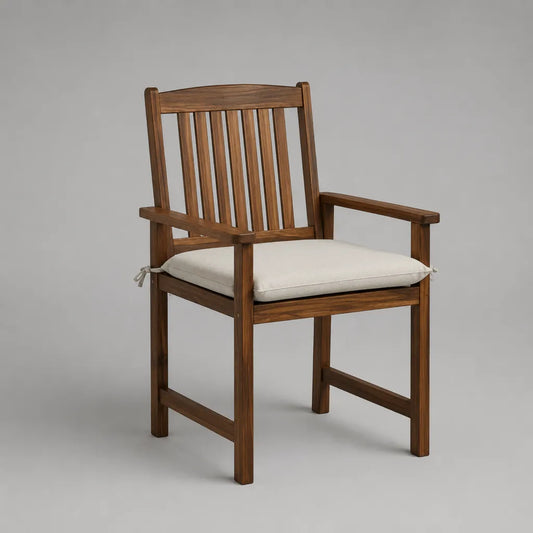 Gartenstuhl mit Armlehnen aus massivem Akazienholz, Braun/Cremeweiß, 58 × 62 × 89 cm
