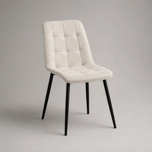 Gepolsterter Esszimmerstuhl mit Polyesterbezug und Stahlbeinen, Creme/Schwarz, 48 × 57 × 86 cm