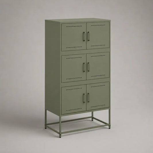 Metallschrank mit 6 Türen, Olivgrün, 80 × 35 × 160 cm