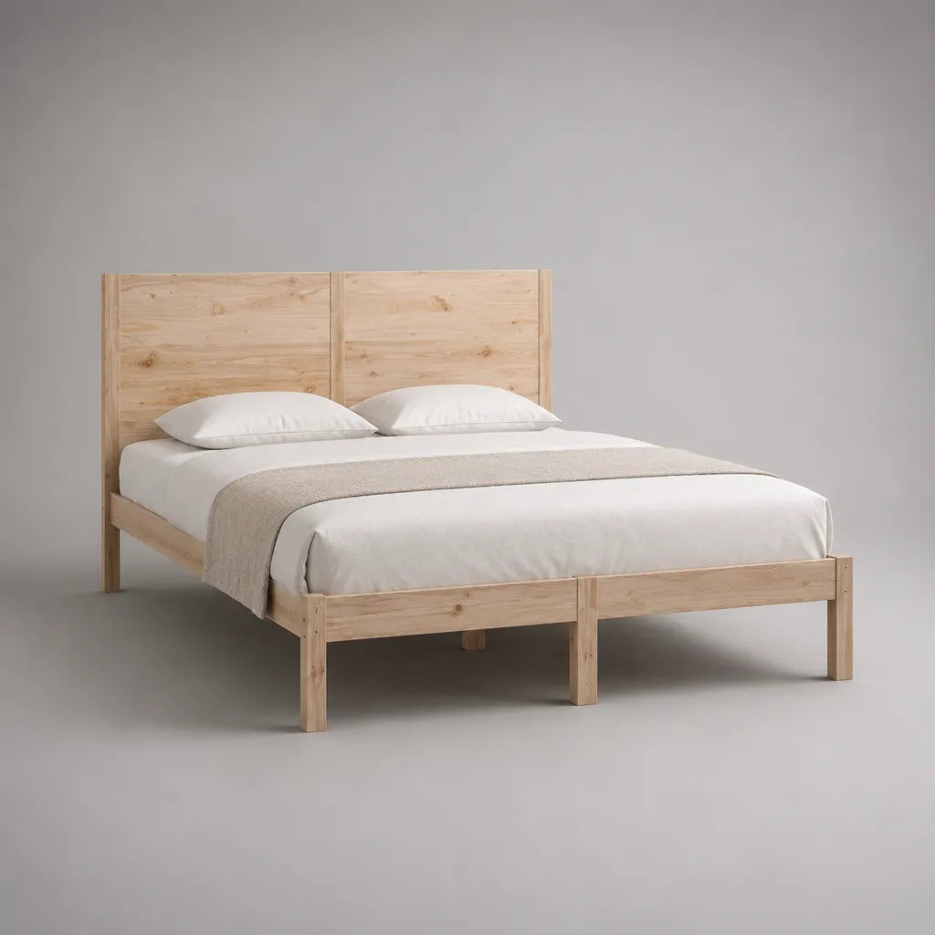 Doppelbett aus massivem Kiefernholz mit Lattenrost, Naturholz, Liegefläche 180 × 200 cm, Außenmaß 188 × 208 × 110 cm