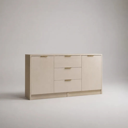 Sideboard mit 2 Türen und 3 Schubladen aus melaminbeschichteter Spanplatte, Cremebeige, 140 × 40 × 80 cm