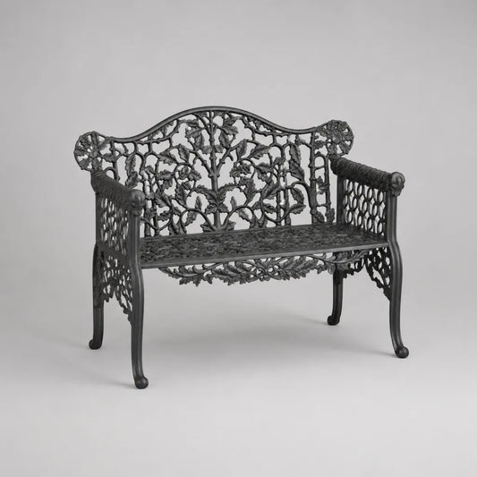 Gartenbank, 2-Sitzer aus pulverbeschichtetem Aluminiumguss mit Blumenornamenten, Anthrazit, 100 × 54 × 80 cm