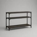 Rechteckiger Konsolentisch mit 3 Ablagen aus MDF und Stahl, Dunkelbraun und Schwarz, 120 × 35 × 80 cm