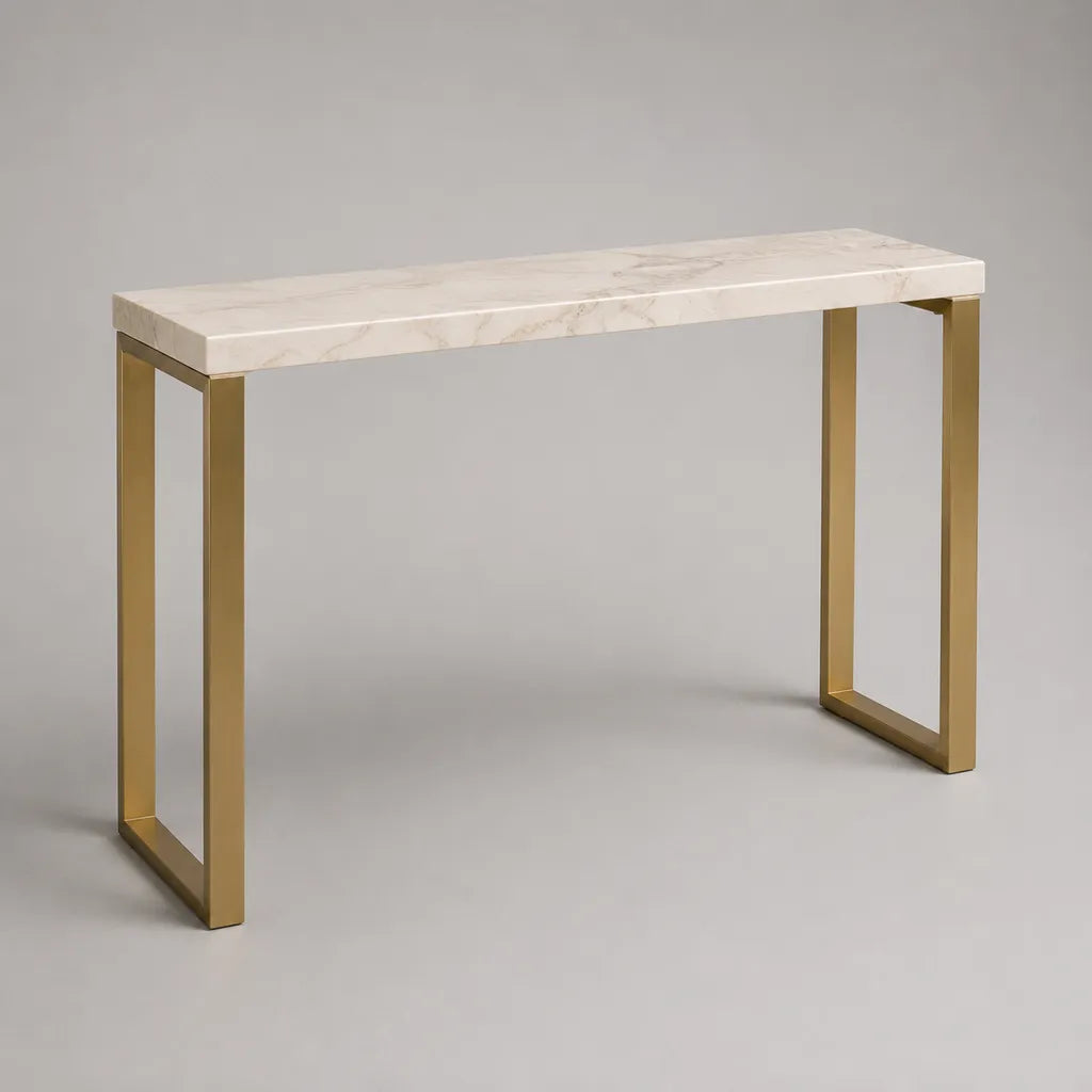 Rechteckiger Konsolentisch aus MDF und Stahl, Weiß marmoriert/Goldfarben, 120 × 30 × 80 cm