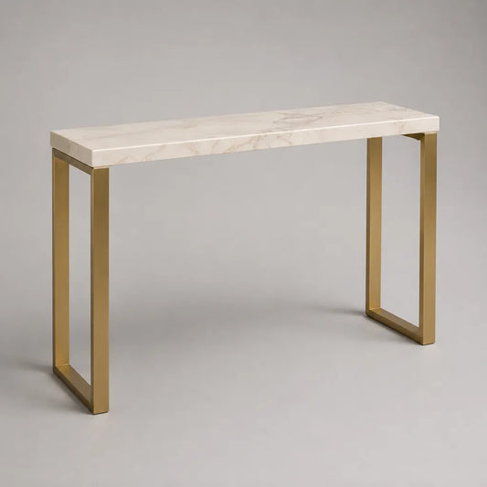 Rechteckiger Konsolentisch aus MDF und Stahl, Weiß marmoriert/Goldfarben, 120 × 30 × 80 cm