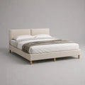 Polsterbett Doppelbett mit hohem Kopfteil und Polyesterbezug, Beige/Natur, 218 × 171 × 110 cm, Liegefläche 160 × 200 cm